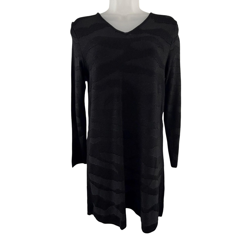Jaeger Sweater Tunic Womens Small Black Sheer V Neck Long Sleeve Made Britain